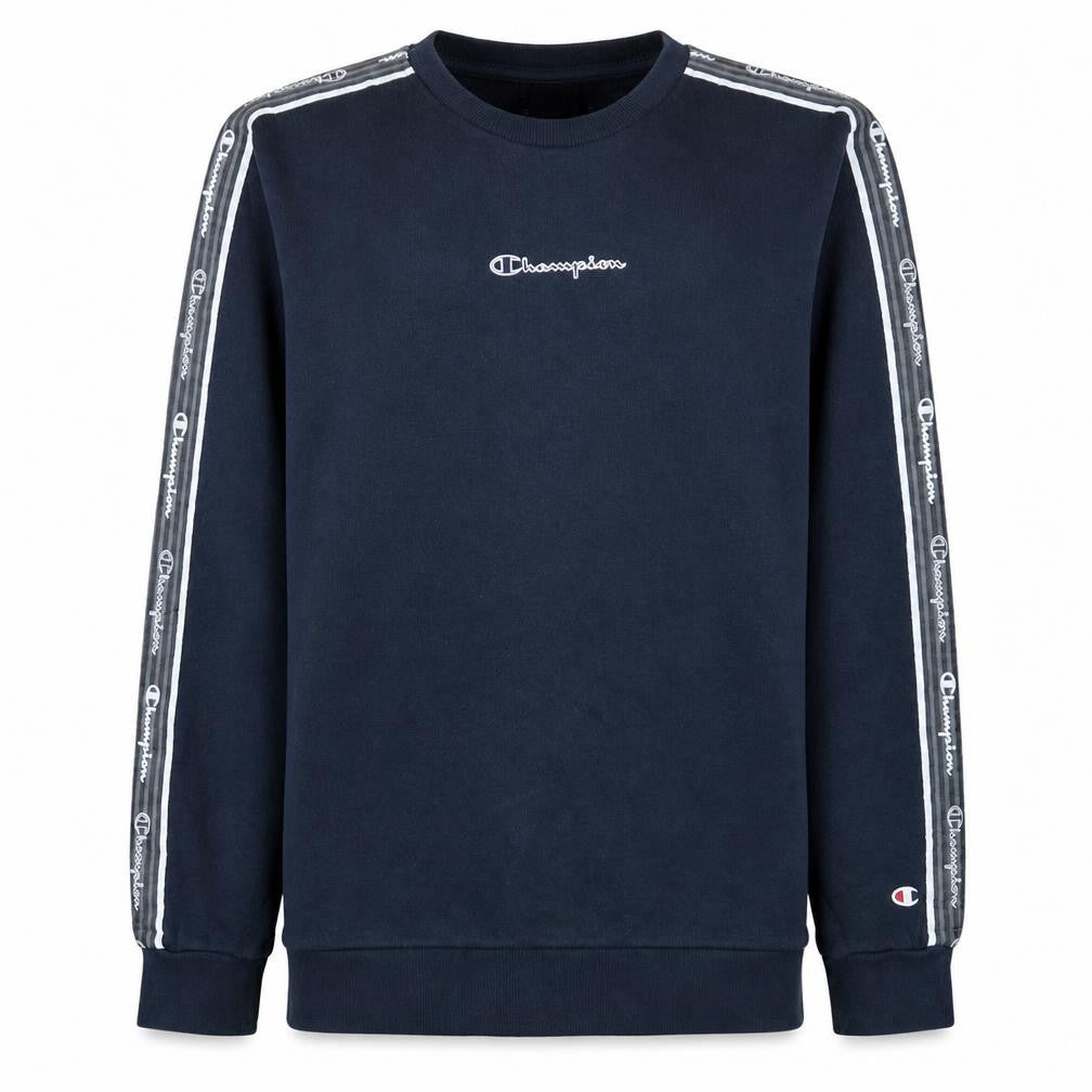 Front view of Champion boys’ black xl 13-14 years crew neck logo sweatshirt
