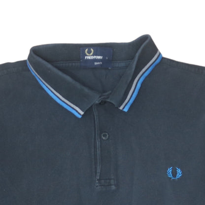 Fred Perry Men's Black Slim Fit Polo Shirt L Cotton Laurel Logo