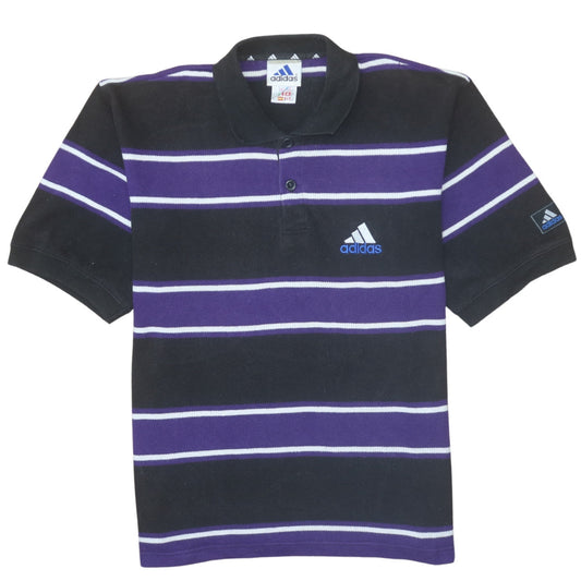 Adidas Men's Black Purple Striped Cotton Polo Shirt Size M