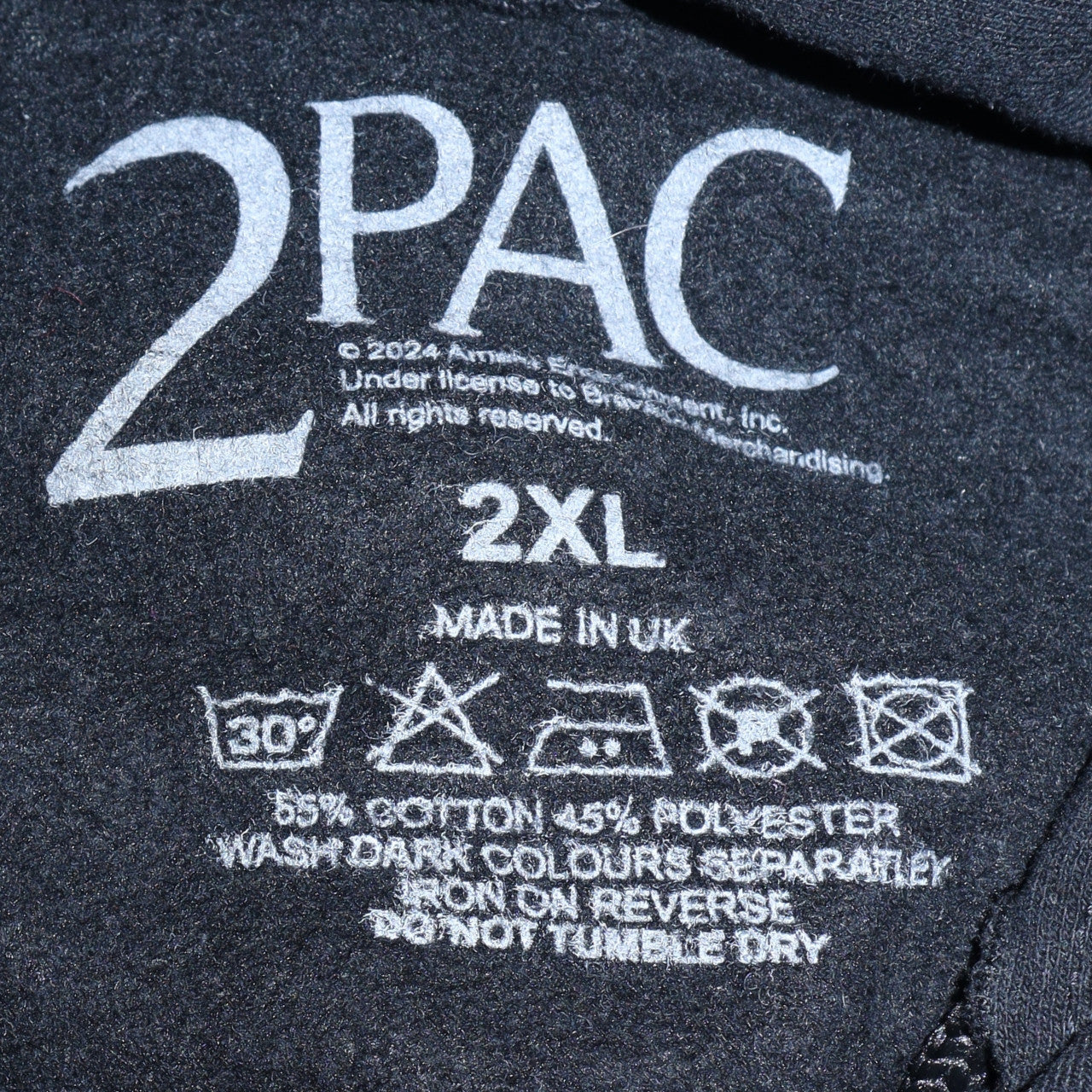 Mens UK Size 2XL 2Pac Black Pullover Hoodie