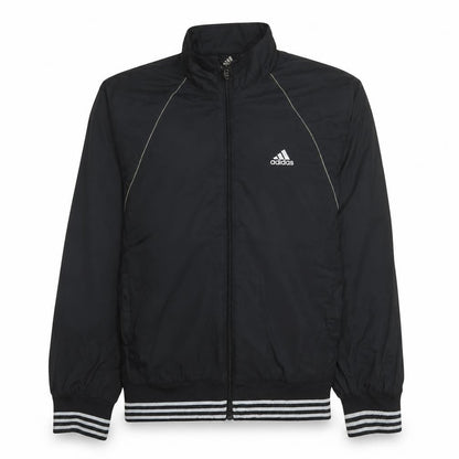 Front view of Adidas boys’ black track jacket l lightweight full zip sportswear