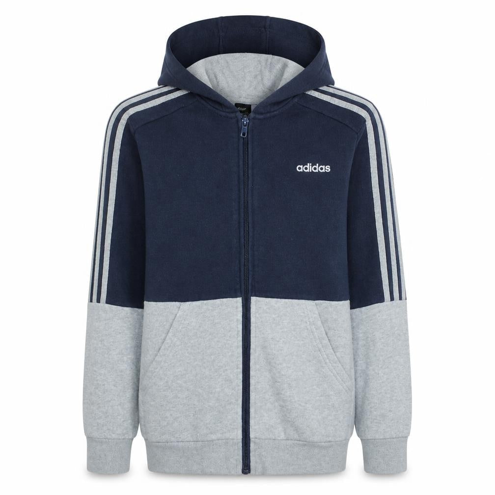 Front view of Adidas boys’ blue & grey full zip hoodie 13-14 years sports fleece