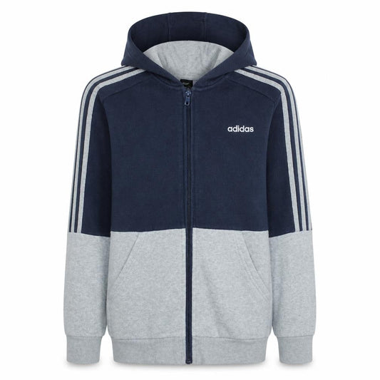 Front view of Adidas boys’ blue & grey full zip hoodie 13-14 years sports fleece