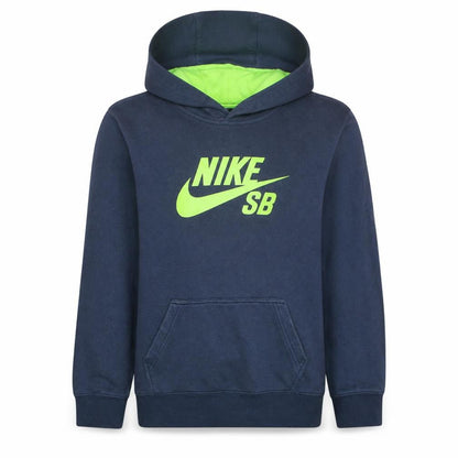 Front view of Nike SB boys’ navy blue hoodie xl 13-15 years pullover fleece sweatshirt