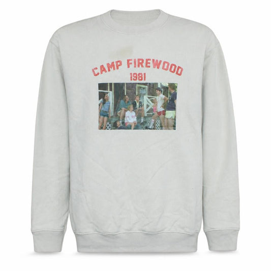 Front view of Minga London unisex white camp firewood 1981 graphic sweatshirt s