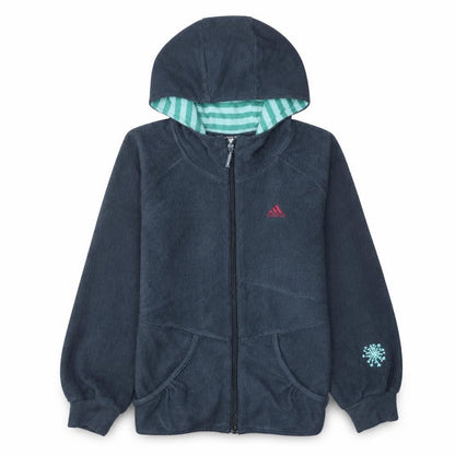 Front view of Adidas girls’ grey fleece hooded full zip jacket 7-8 years climawarm
