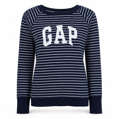 Gap Women's Navy Striped Logo Pullover Sweatshirt XS Cotton Blend