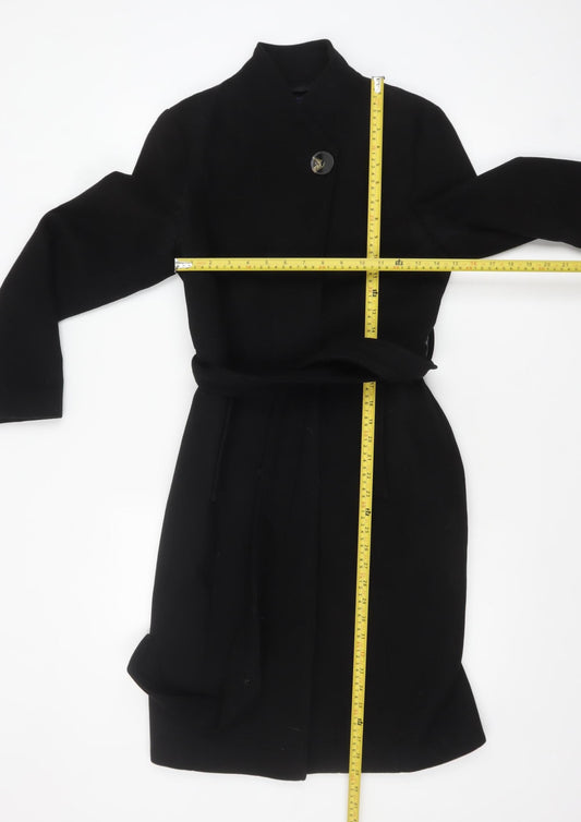 Marks and Spencer Women's Black Belted Long Overcoat Size 8