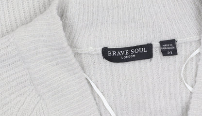 Brave Soul Women’s Grey Chunky Knit Cardigan M V-Neck Button Front