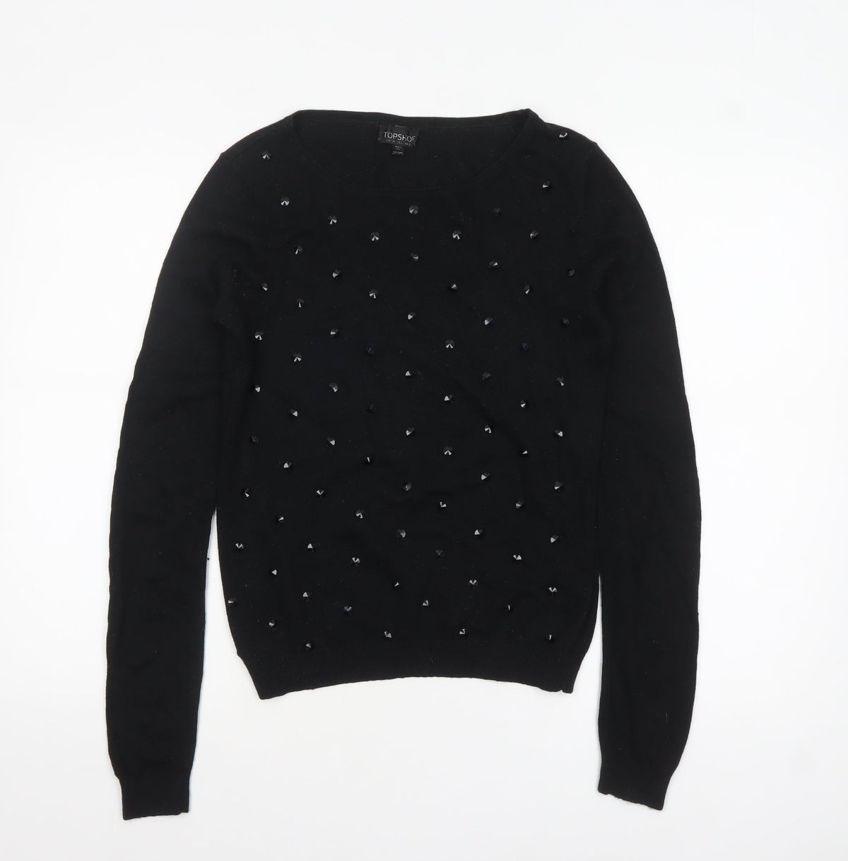 Topshop Women's Black Beaded Knit Pullover Jumper Size 10