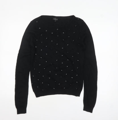 Topshop Women's Black Beaded Knit Pullover Jumper Size 10