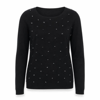 Topshop Women's Black Beaded Knit Pullover Jumper Size 10