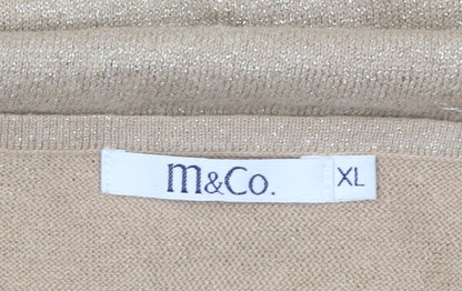 M&Co Women's Beige Sequin V-Neck 3/4 Sleeve Pullover Jumper XL