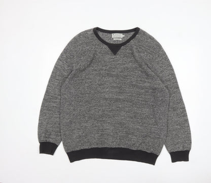 Tu Men Grey Cotton Crew Neck Pullover Jumper Size L