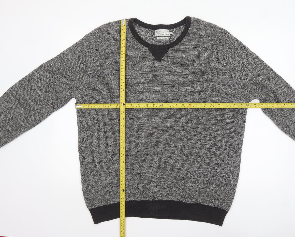 Tu Men Grey Cotton Crew Neck Pullover Jumper Size L