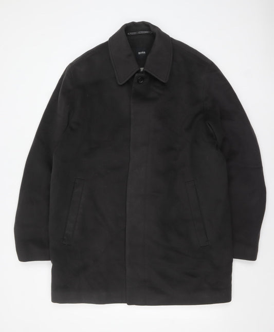 Hugo Boss Men's Black Wool Cashmere Overcoat Size 52 Classic Long