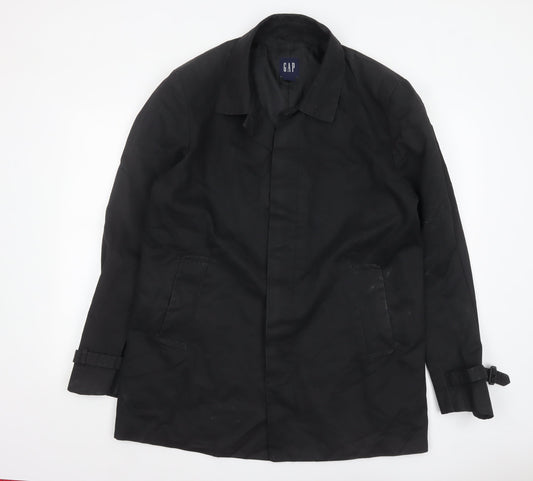 GAP Men's Black Cotton Overcoat XL Mid-Length Belted Trench Style