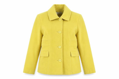 Lakeland Women Yellow Wool Blend Buttoned Mid-Length Coat Size 12