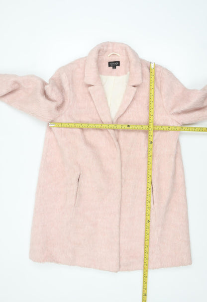 Topshop Womens Pink Long Sleeve Mid-Length Wool Blend Overcoat UK 12