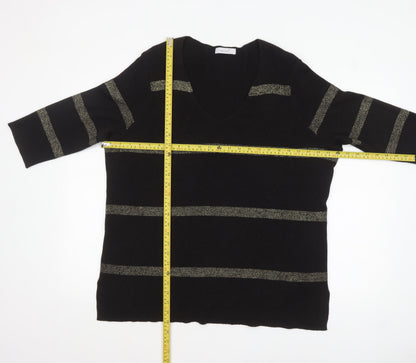 Marks and Spencer Womens Black Metallic Stripe V-Neck Jumper Size 18