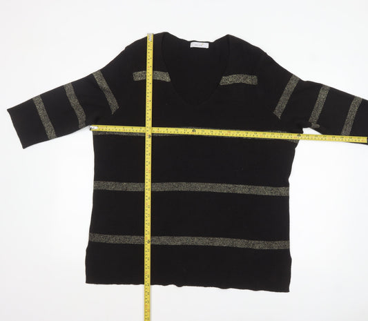 Marks and Spencer Womens Black Metallic Stripe V-Neck Jumper Size 18