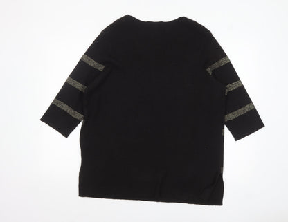 Marks and Spencer Womens Black Metallic Stripe V-Neck Jumper Size 18