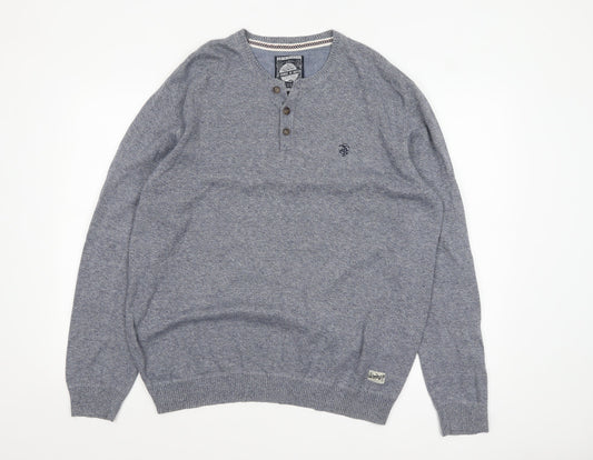 St George By Duffer Men’s Grey Cotton Henley Jumper Size L