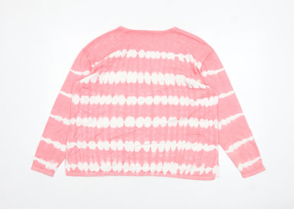 Lands' End Womens Pink Tie Dye Long Sleeve Cotton T-Shirt L