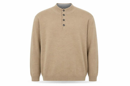 Capsule Men Beige 3XL Henley Knit Jumper Mock Neck Acrylic