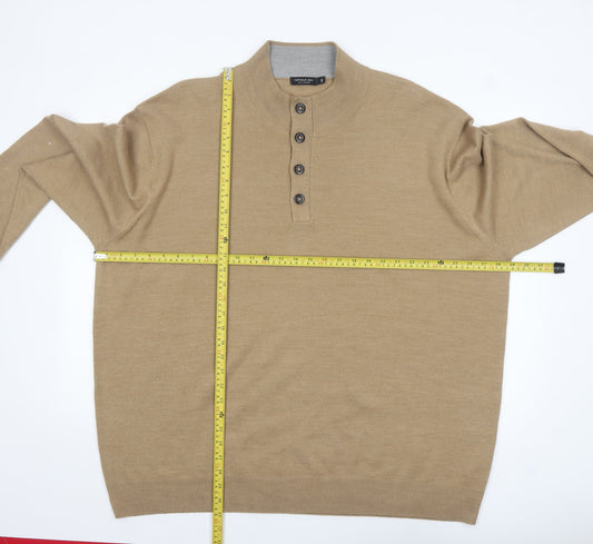 Capsule Men Beige 3XL Henley Knit Jumper Mock Neck Acrylic