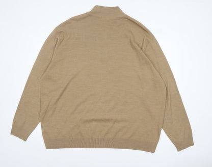 Capsule Men Beige 3XL Henley Knit Jumper Mock Neck Acrylic
