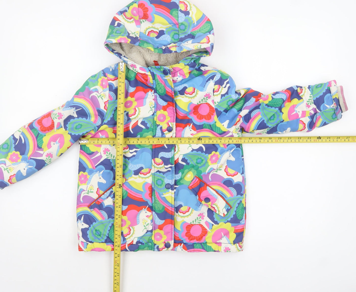 Mini Boden Girls Multicoloured Unicorn Puffer Coat 5-6 Years Hooded Lined