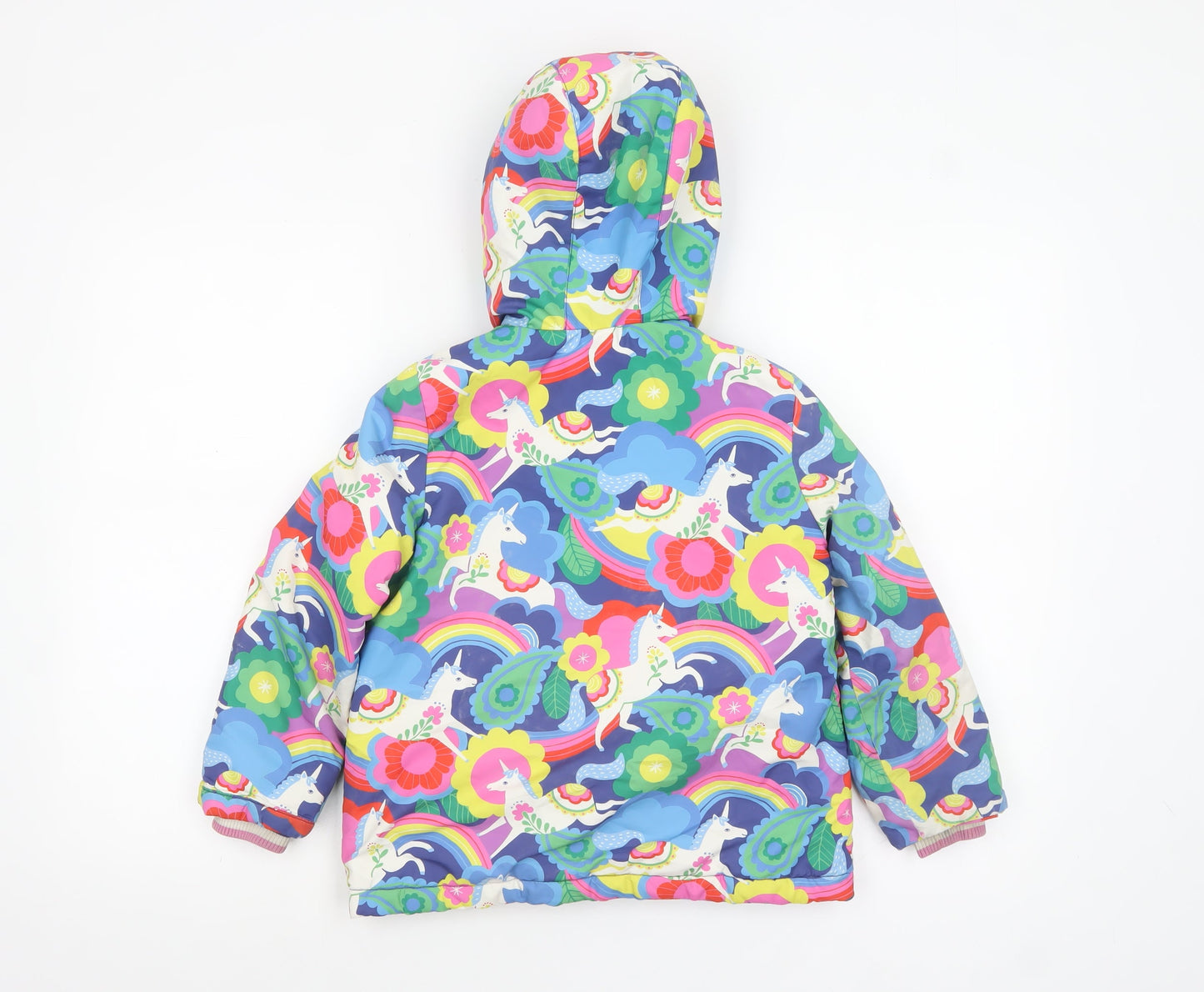 Mini Boden Girls Multicoloured Unicorn Puffer Coat 5-6 Years Hooded Lined