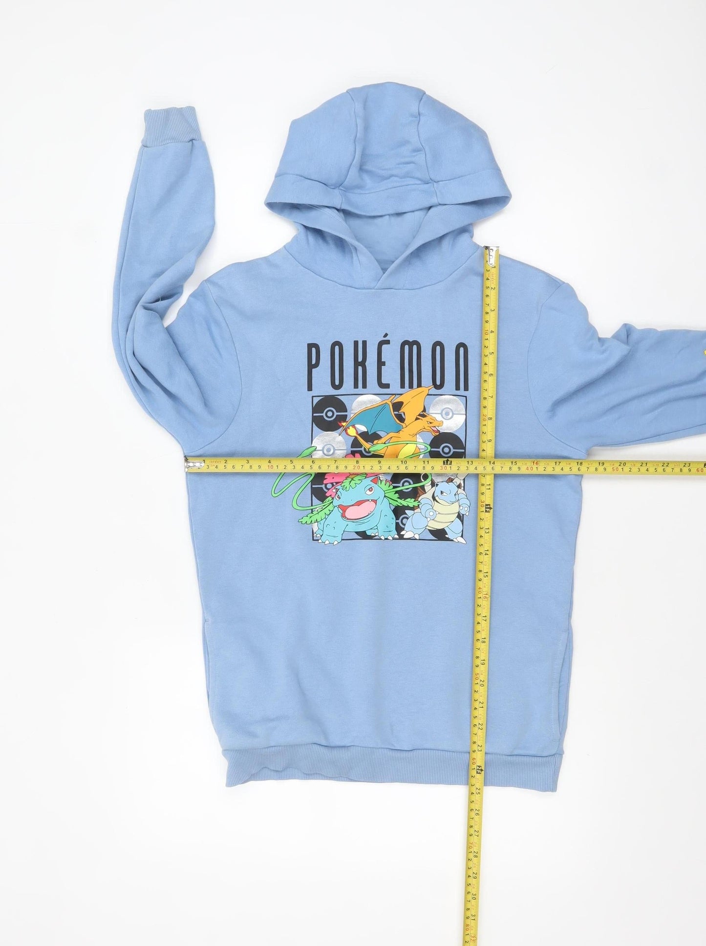 Pokémon Boys Blue Pullover Hoodie 13-14 Years Graphic Print Cotton Blend
