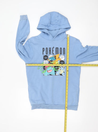 Pokémon Boys Blue Pullover Hoodie 13-14 Years Graphic Print Cotton Blend