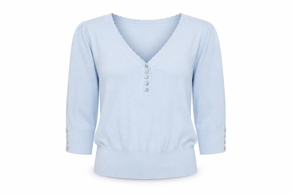 Marks and Spencer Women's Blue V-Neck Henley Jumper Size 10