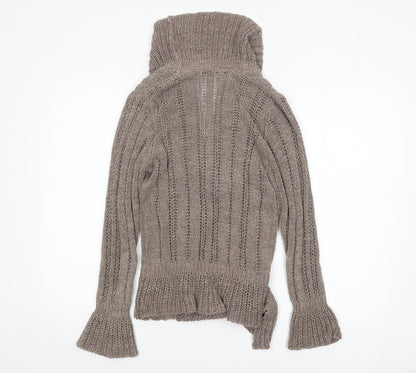 Marks and Spencer Women Mocha Mix Cardigan UK 12 Cotton Knit Tie Detail
