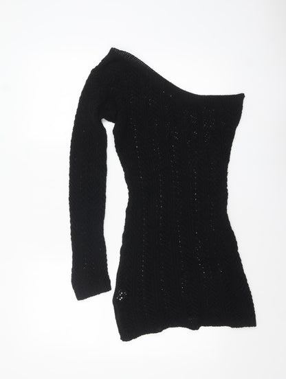 I Saw It First Women's Black One Shoulder Bodycon Knit Dress Size 6