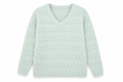 Damart Women Green V-Neck Knit Jumper Size 14 Long Sleeve Pullover