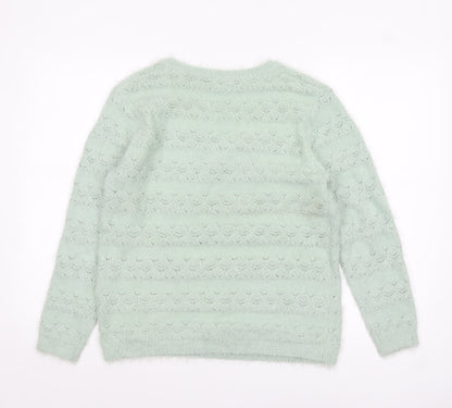 Damart Women Green V-Neck Knit Jumper Size 14 Long Sleeve Pullover