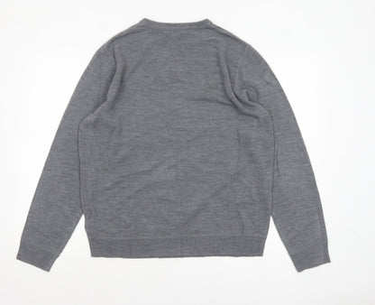 Red Herring Men's Grey V-Neck Acrylic Jumper XL Regular Fit