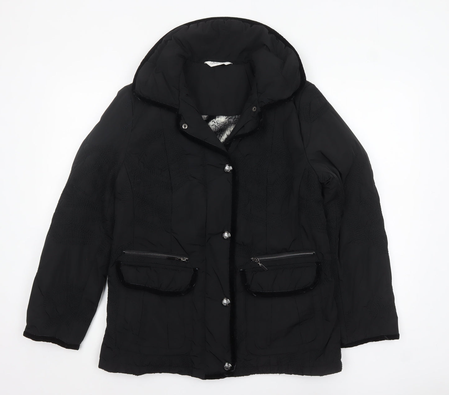 David Nieper Women's Black Size 12 Mid-Length Puffer Coat