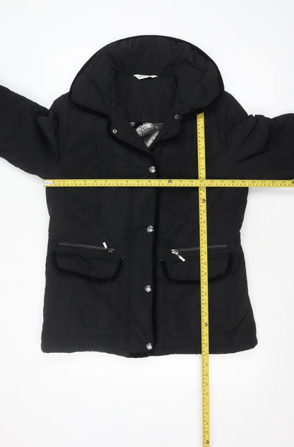 David Nieper Women's Black Size 12 Mid-Length Puffer Coat