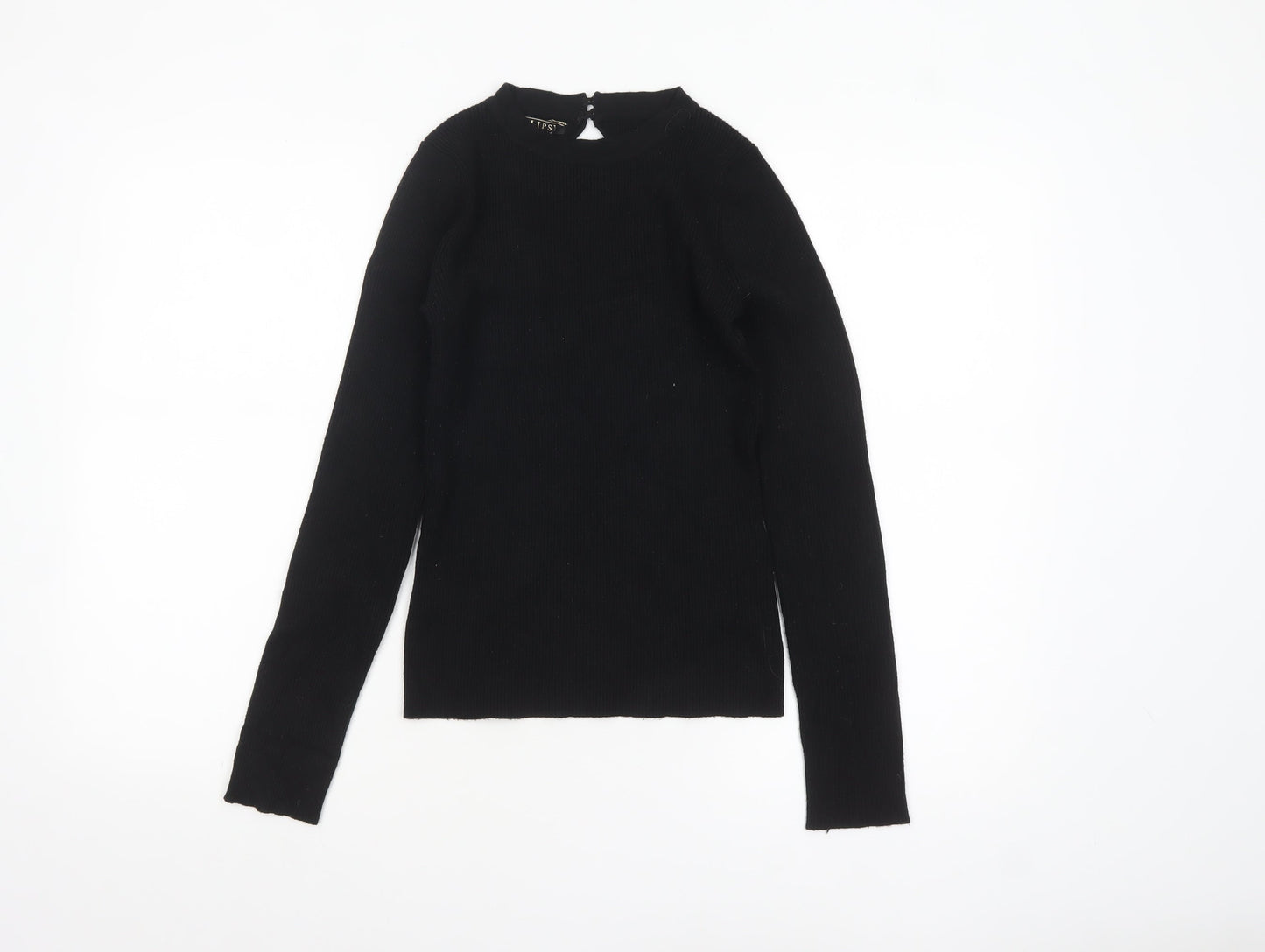 Lipsy Women Black Slim Fit Ribbed High Neck Long Sleeve Jumper Size 10
