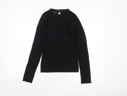 Lipsy Women Black Slim Fit Ribbed High Neck Long Sleeve Jumper Size 10