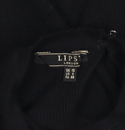 Lipsy Women Black Slim Fit Ribbed High Neck Long Sleeve Jumper Size 10