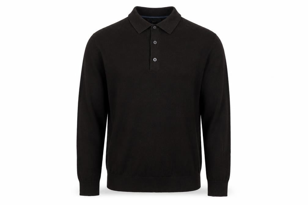 Next Men’s Black Collared Henley Jumper L Cotton Knit Classic