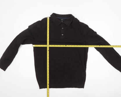 Next Men’s Black Collared Henley Jumper L Cotton Knit Classic