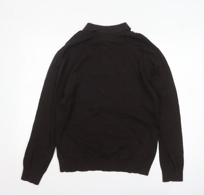 Next Men’s Black Collared Henley Jumper L Cotton Knit Classic