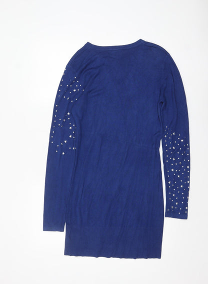 Y London Women Blue Studded V-Neck Bodycon Knit Dress L